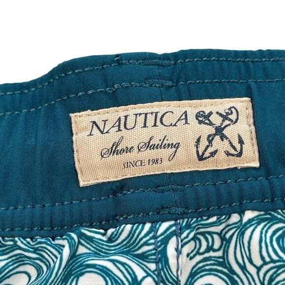 Nautica Swim Trunks Mens XXL Turquoise Shore Sailing Anchor Flag Wave - Picture 6 of 12